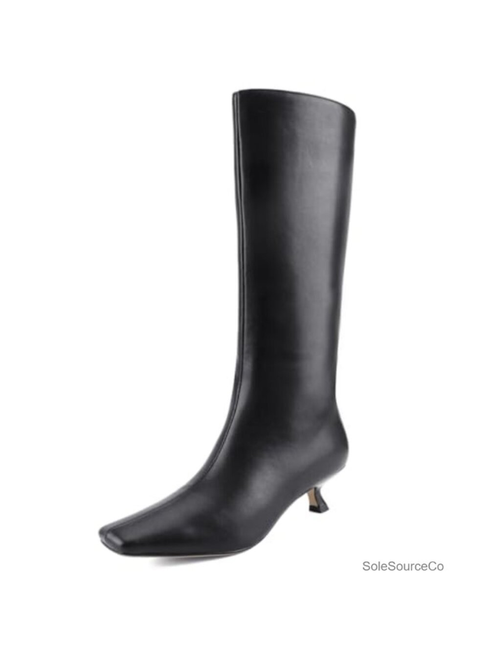 Knee High Boots Square Toe Faux Leather Low Kitten Heel Tall
